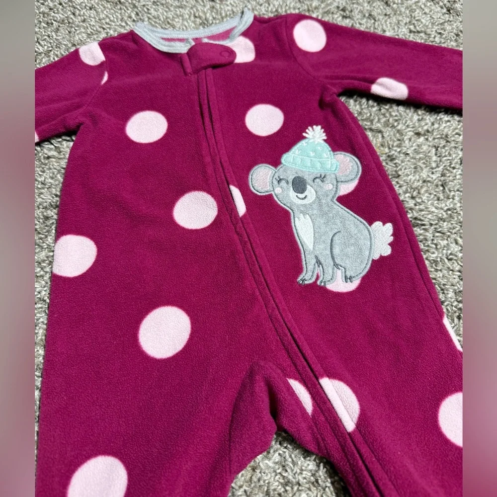 Carter's Baby Girl Polka Dot Fleece Footed Pajamas Size 3 Months